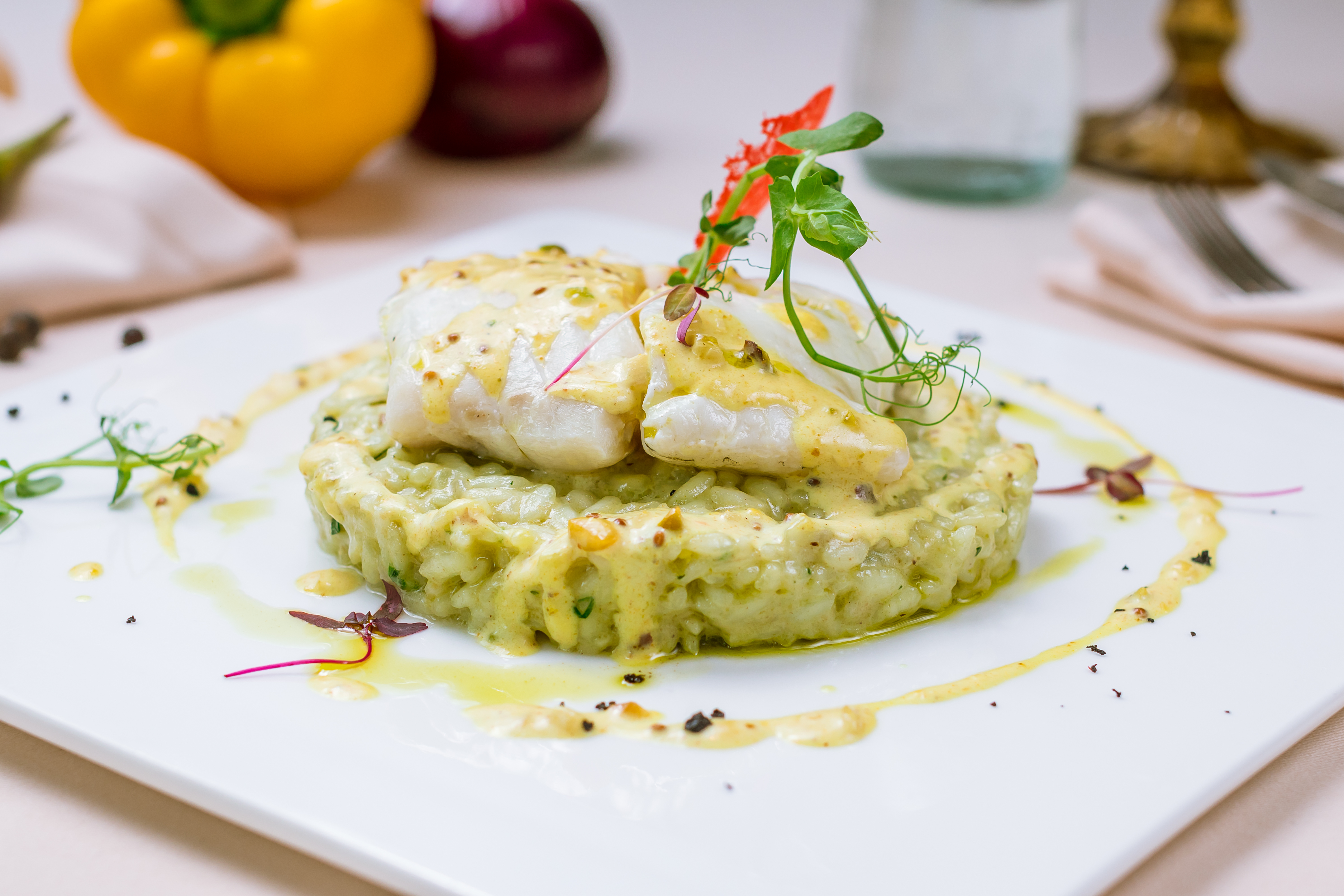 Gebratener Kabeljau auf Risotto